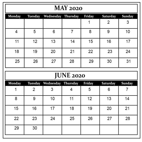 May June Calendar 2021 Printable